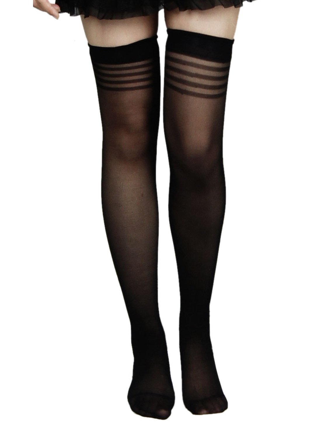 Allegra K Women's Black Stretchy Sheer Thigh High Socks - Sexy Stockings for Party, Cosplay & Date Night Outfits