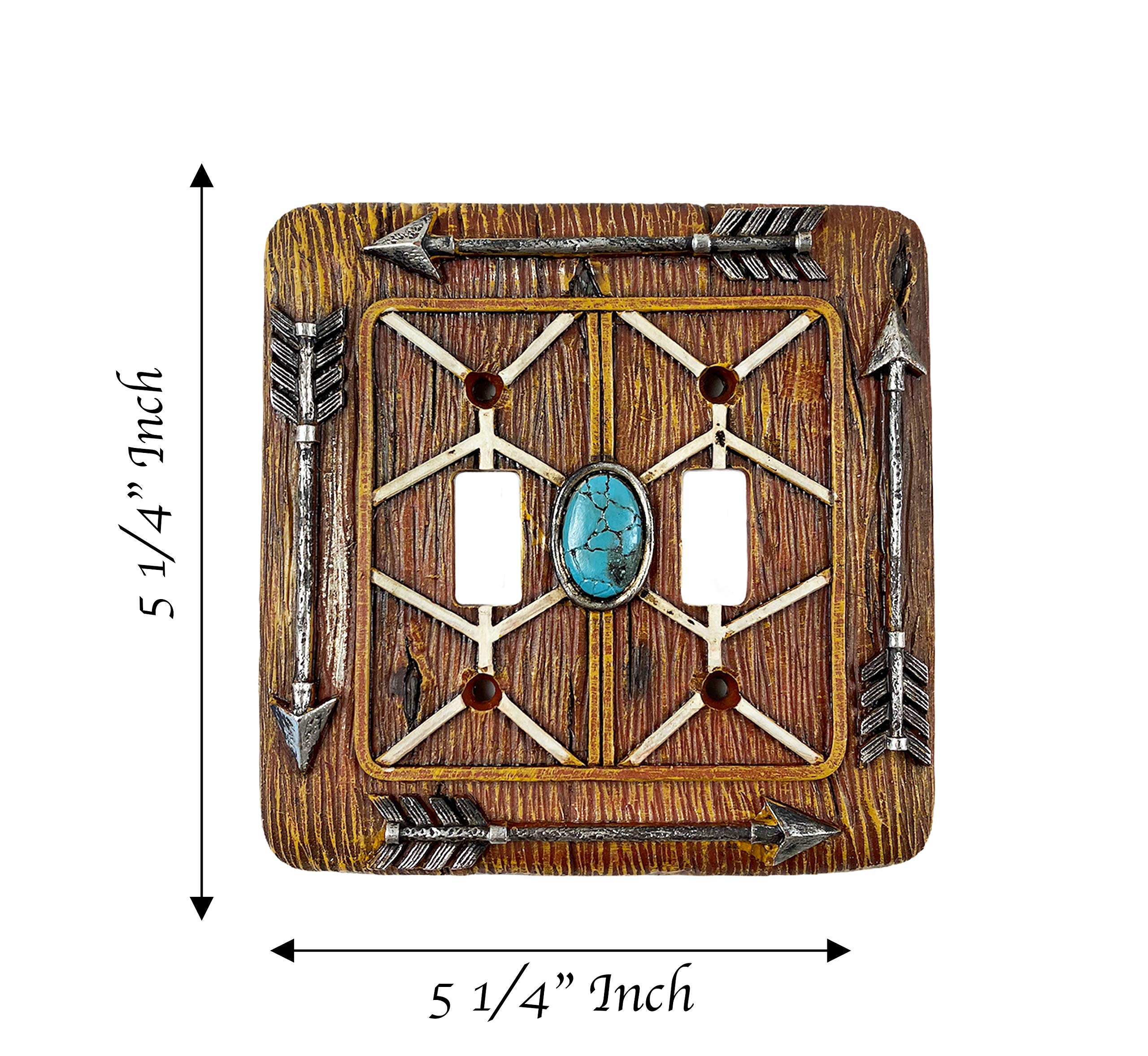 Urbalabs Western Tribal Spear & Teal Gem Decorative Light Switch Cover - Rustic Single/Double Gang Wall Plate for Country Homes - Perfect for Farmhouse, Cabin & Western Style Decor