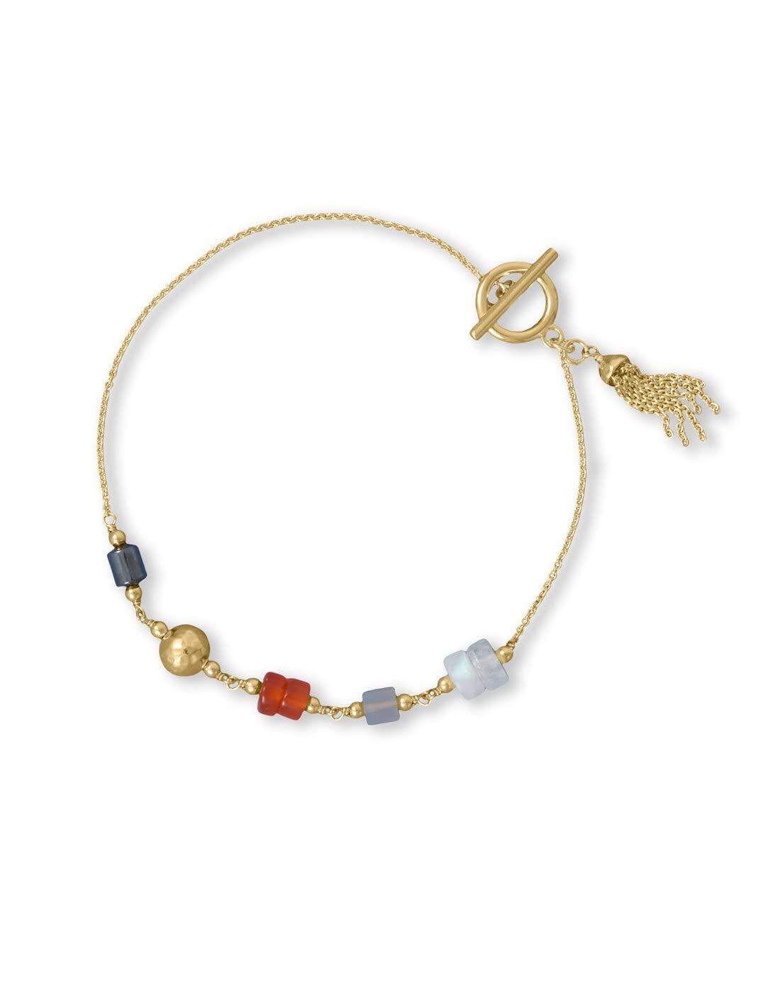AzureBella Rainbow Moonstone Tassel Bracelet - Carnelian & Chalcedony Jewelry for Boho Style
