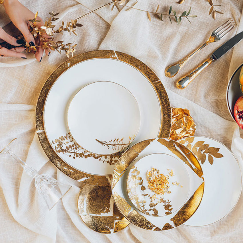 Bernardaud Gold and Silver Leaf Plate - Elegant Dinnerware for Fine Dining & Special Occasions