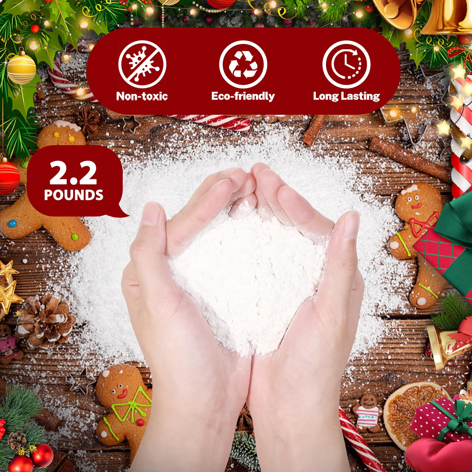 HATISAN 2.2Lbs Instant Fake Snow Flocking Powder with Spray Bottle - Christmas Decor Snow Kit for Indoor & Outdoor Use - Perfect for DIY Winter Wonderland, Holiday Displays & Party Decorations