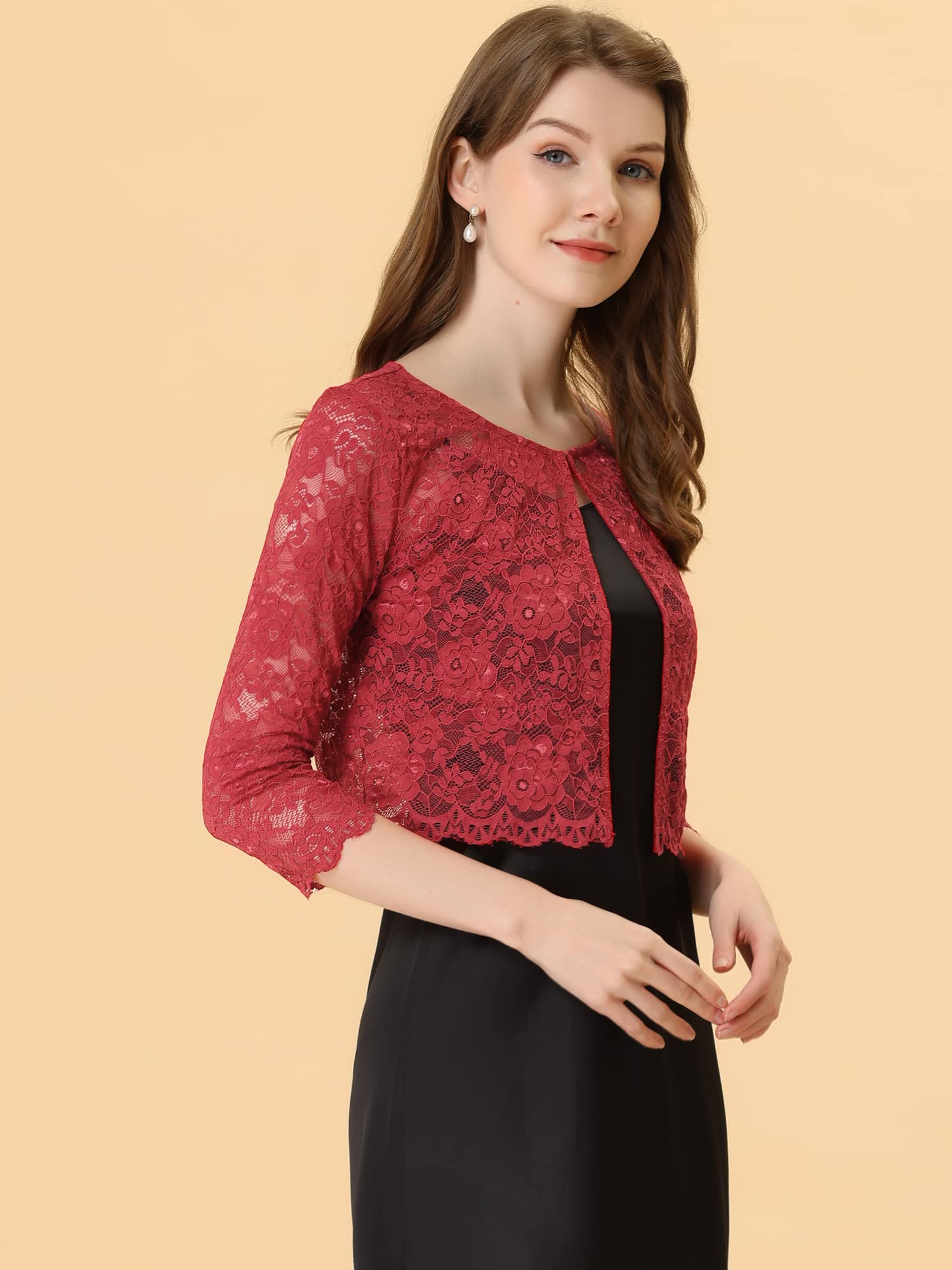 Allegra K Women's Lace Cardigan - Elegant Open Front Floral Cropped Bolero Shrug for Weddings, Parties & Date Nights | Sheer Lace Tops for Spring & Summer Outfits