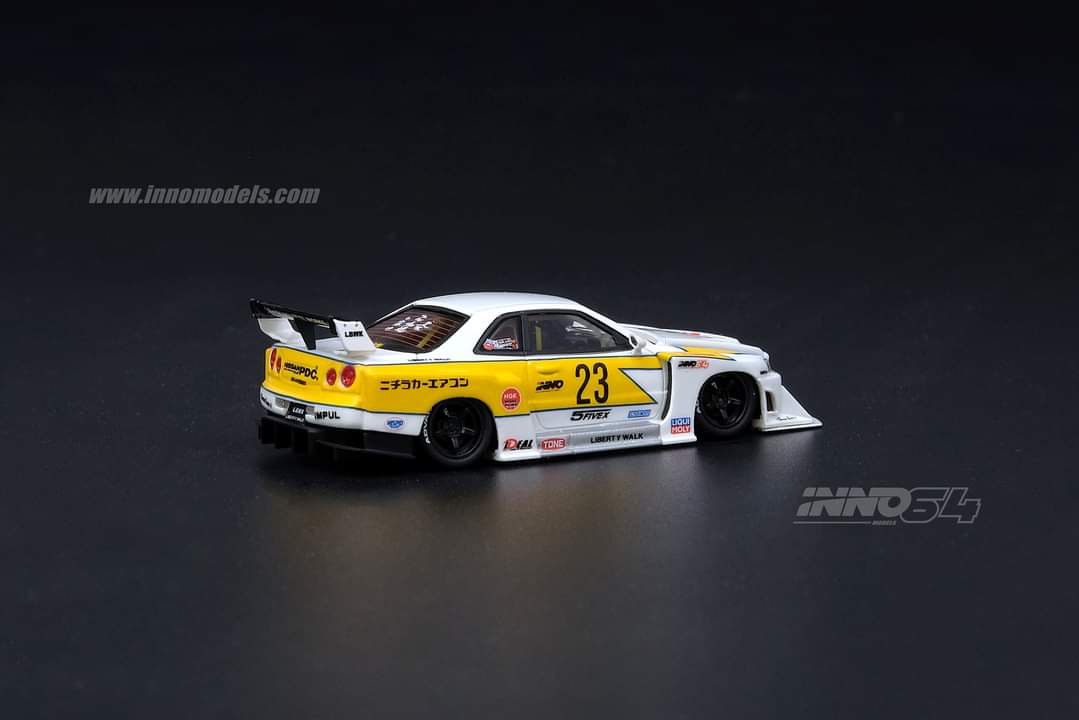 INNO Models 1:64 Scale Nissan Skyline ER34 Super Silhouette Liberty Walk Hoshino Retro Livery Diecast Car - Collectible Model for Display, Racing Enthusiasts & Japanese Car Fans