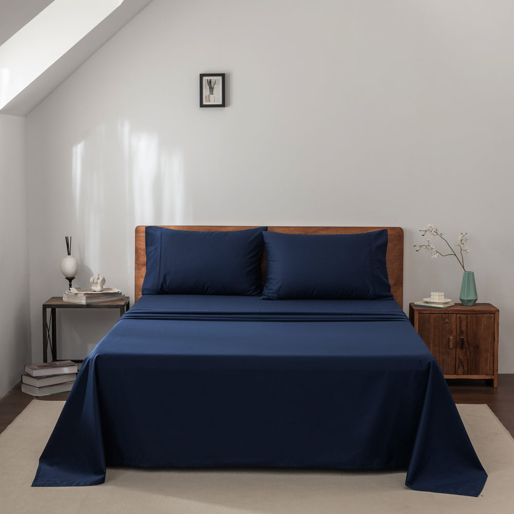 Premium 400 Thread Count Casey Cotton Sheet Set - Navy Blue King Single Bed (60cm) for Ultimate Comfort & Luxury | Perfect for Guest Rooms, Dorms & Cozy Bedrooms