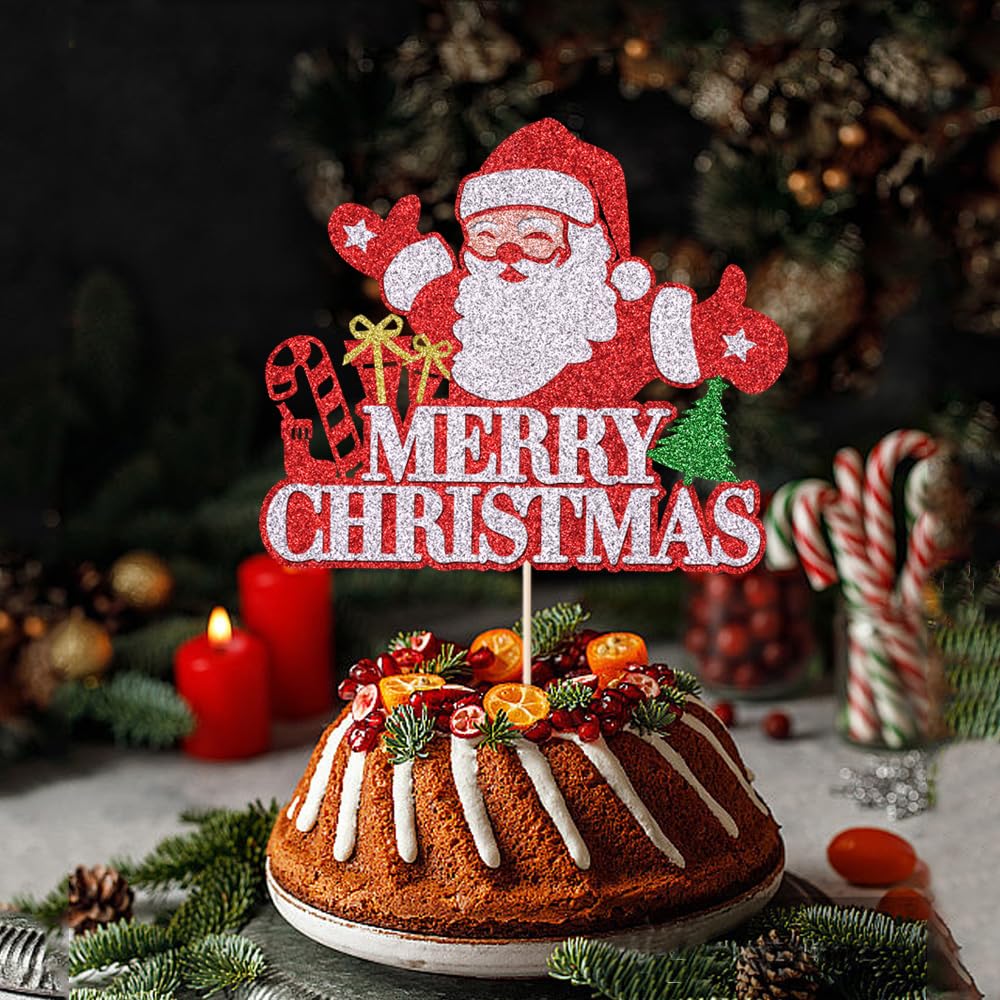 Festive Christmas Cake Topper - Glitter Red Santa Decoration for Holiday Cakes | Winter Party Supplies for Christmas & New Year Celebrations | Perfect for Birthday, Wedding, and Holiday Dessert Decorating