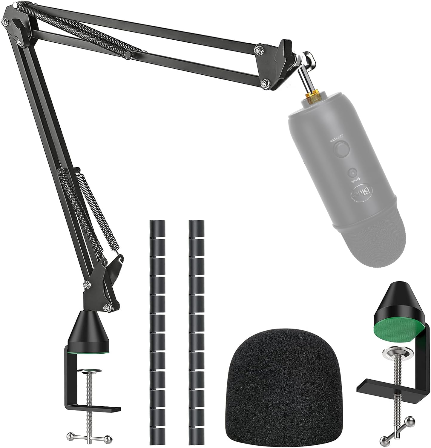 Professional Microphone Stand with Foam Cover & Pop Filter - Adjustable Boom Arm Compatible with Blue Yeti Mic for Podcasting, Streaming & Home Studio Recording