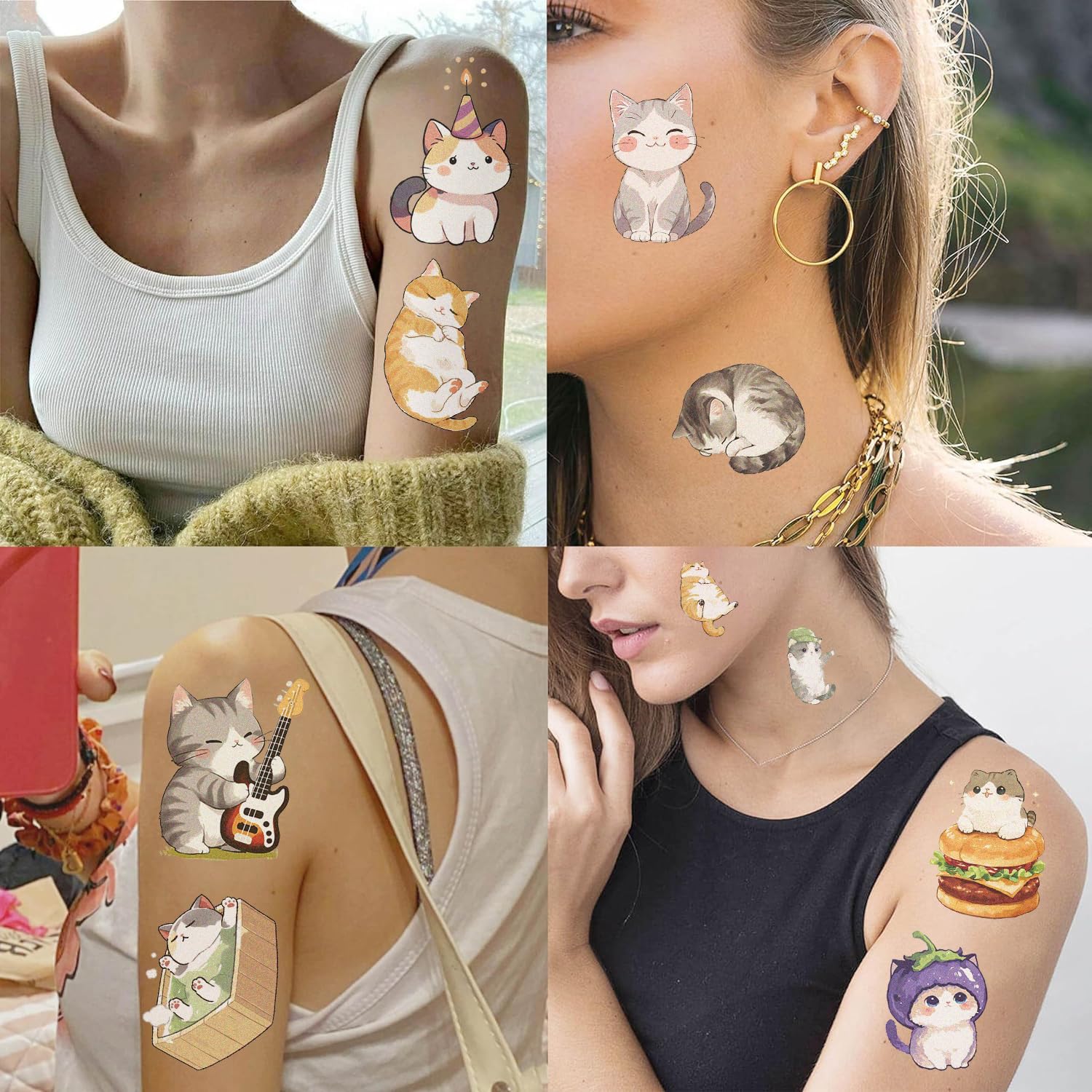 40pcs Temporary Cat Tattoos for Kids - Waterproof Fake Tattoo Stickers for Birthday Party Favors, Decorations & Games - Fun Reward Gifts for Children's Parties, Halloween & Summer Camp Activities