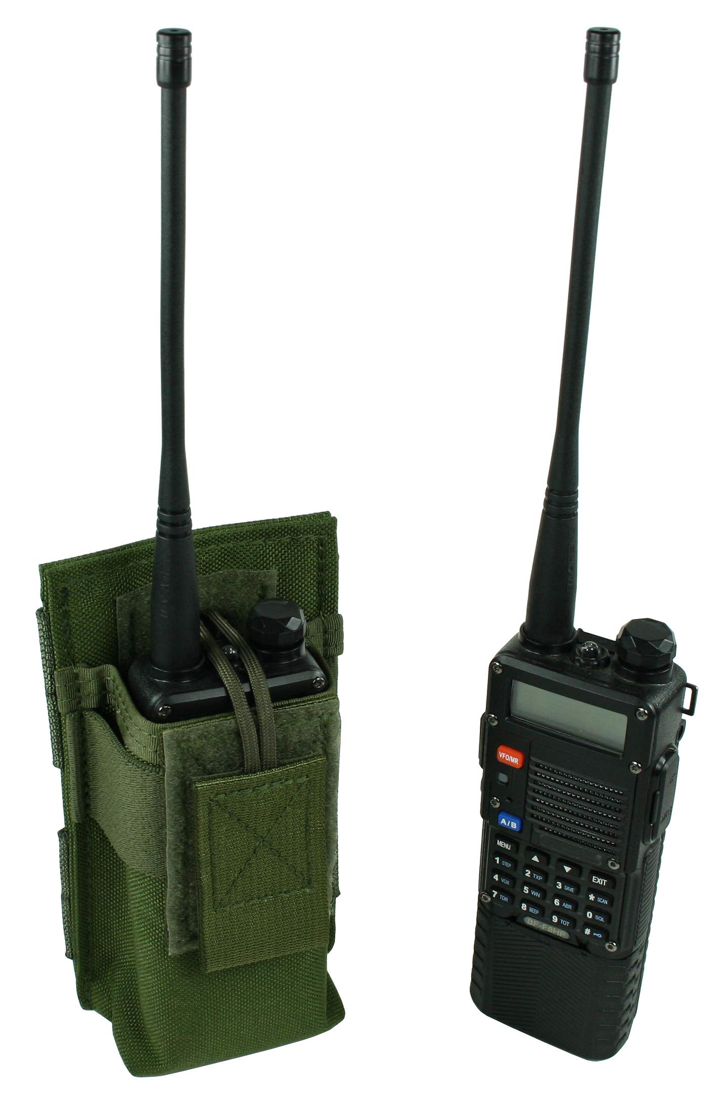 Tactical MOLLE Radio Pouch (OD Green) for Baofeng UV-5R & BF-F8HP - Extended Battery Compatible - Military Gear & Outdoor Communication Accessory