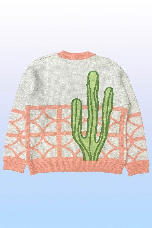 Cactus Resort Knit Cardigan Women's Lightweight Open Front Sweater - Perfect for Casual Outings, Beach Cover-Up & Cozy Lounge Wear