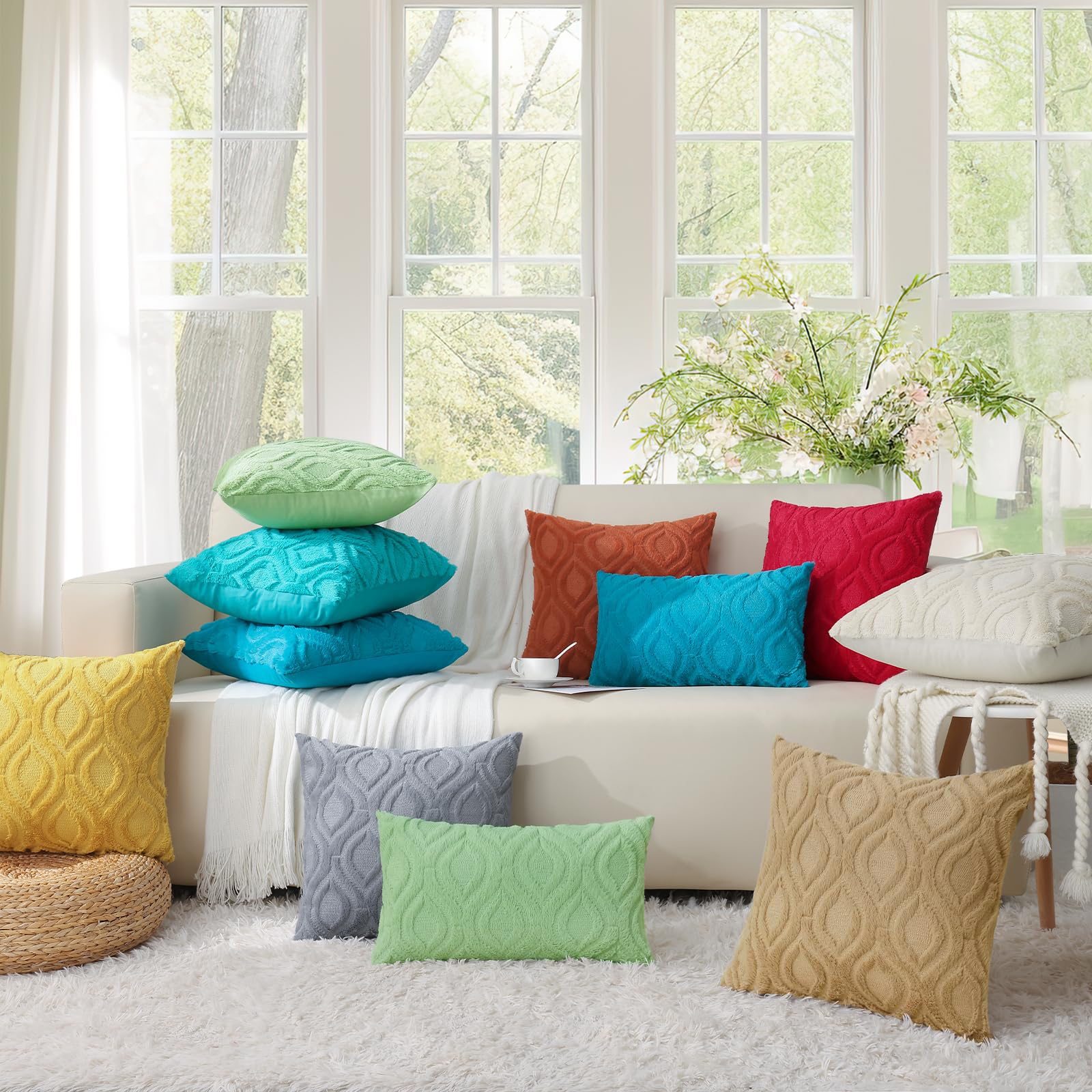 Premium Soft Plush Faux Wool Throw Pillow Covers 26x26 Inch (Set of 2) - Cream Beige Couch Pillow Cases for Living Room, Sofa & Bed - Cozy Home Decor Accent Pillows for Spring & All Seasons