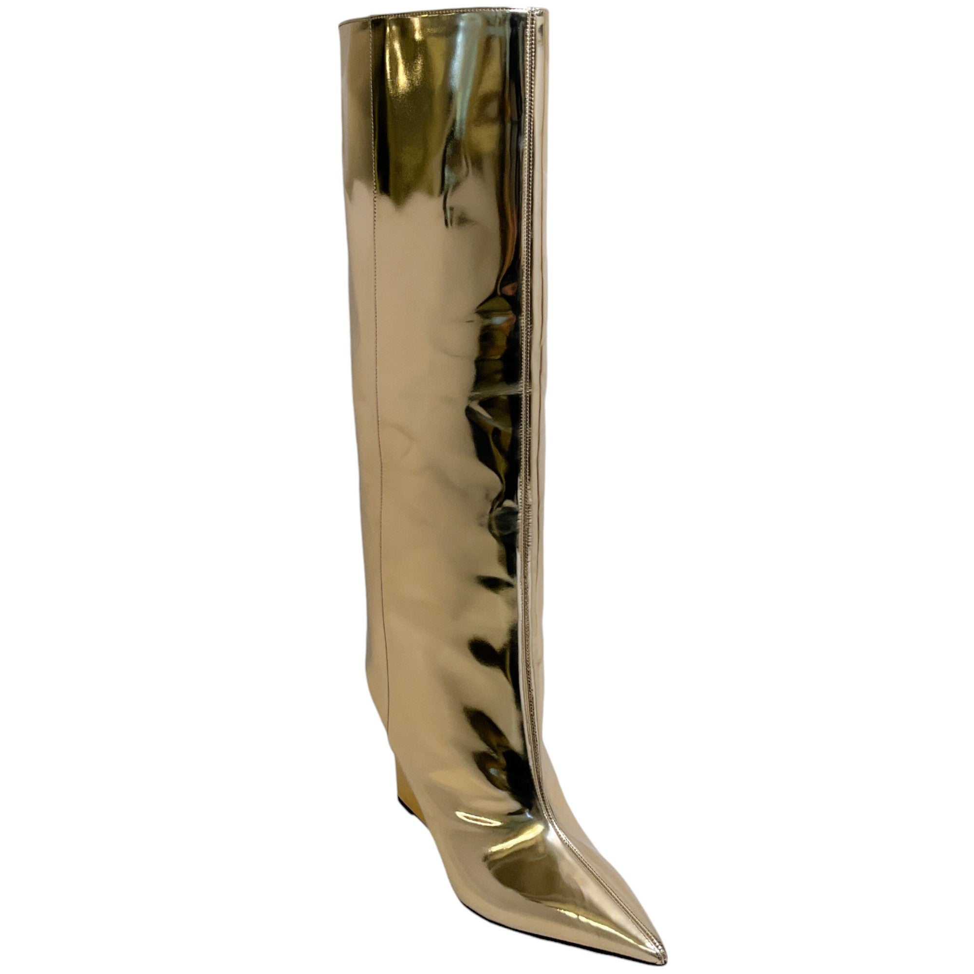 Jimmy Choo Gold Metallic Blake Wedge Boots - Women's Fashion Ankle Boots with Chunky Heel for Party & Evening Wear