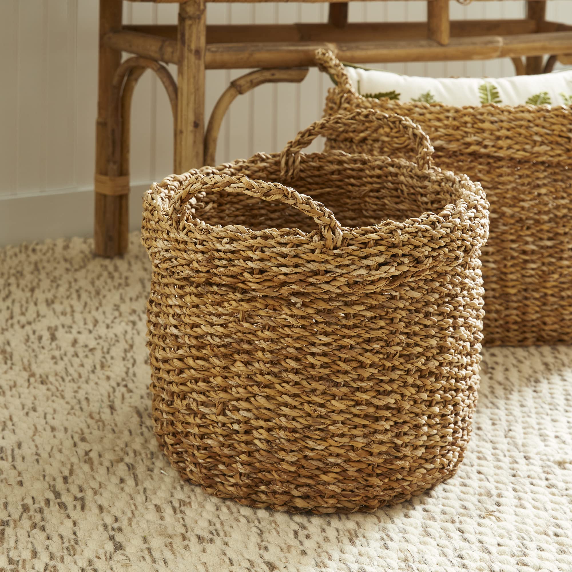 Napa Home & Garden Natural Seagrass Oval Storage Baskets with Handles - Set of 3 - Soft, Supple & Textured for Home Organization - Perfect for Living Room, Bedroom & Bathroom Storage