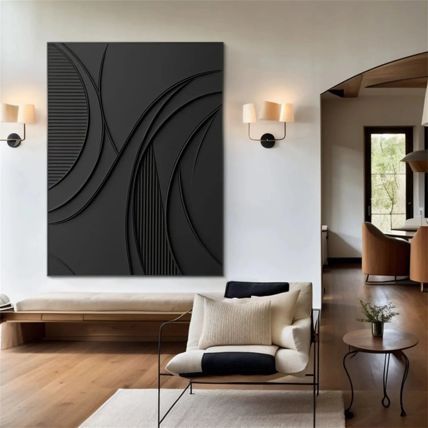 Black Minimalist Textured Painting Canvas Wall Art - Modern Abstract Home Decor for Living Room, Bedroom & Office - Premium Quality Stretched Canvas #MZ126