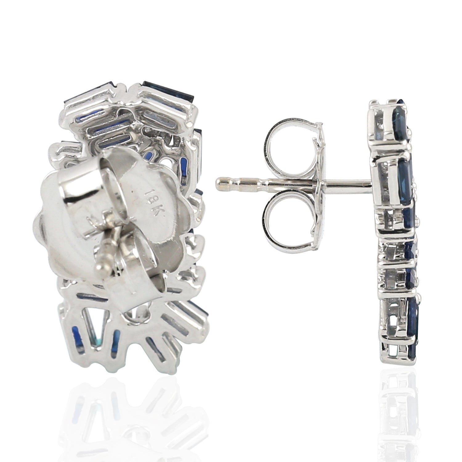 18K White Gold Prong Baguette Cut Blue Sapphire Stud Earrings for Women - Elegant Designer Jewelry for Weddings, Parties & Special Occasions