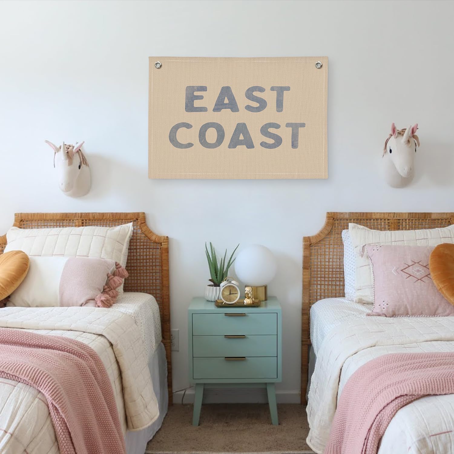 Blue Coastal Cowgirl Canvas Banner - Western Dorm & Bedroom Decor for Teen Girls - East Coast Wall Hanging Flag for Beach House, Boho Room & Cowgirl Themed Parties