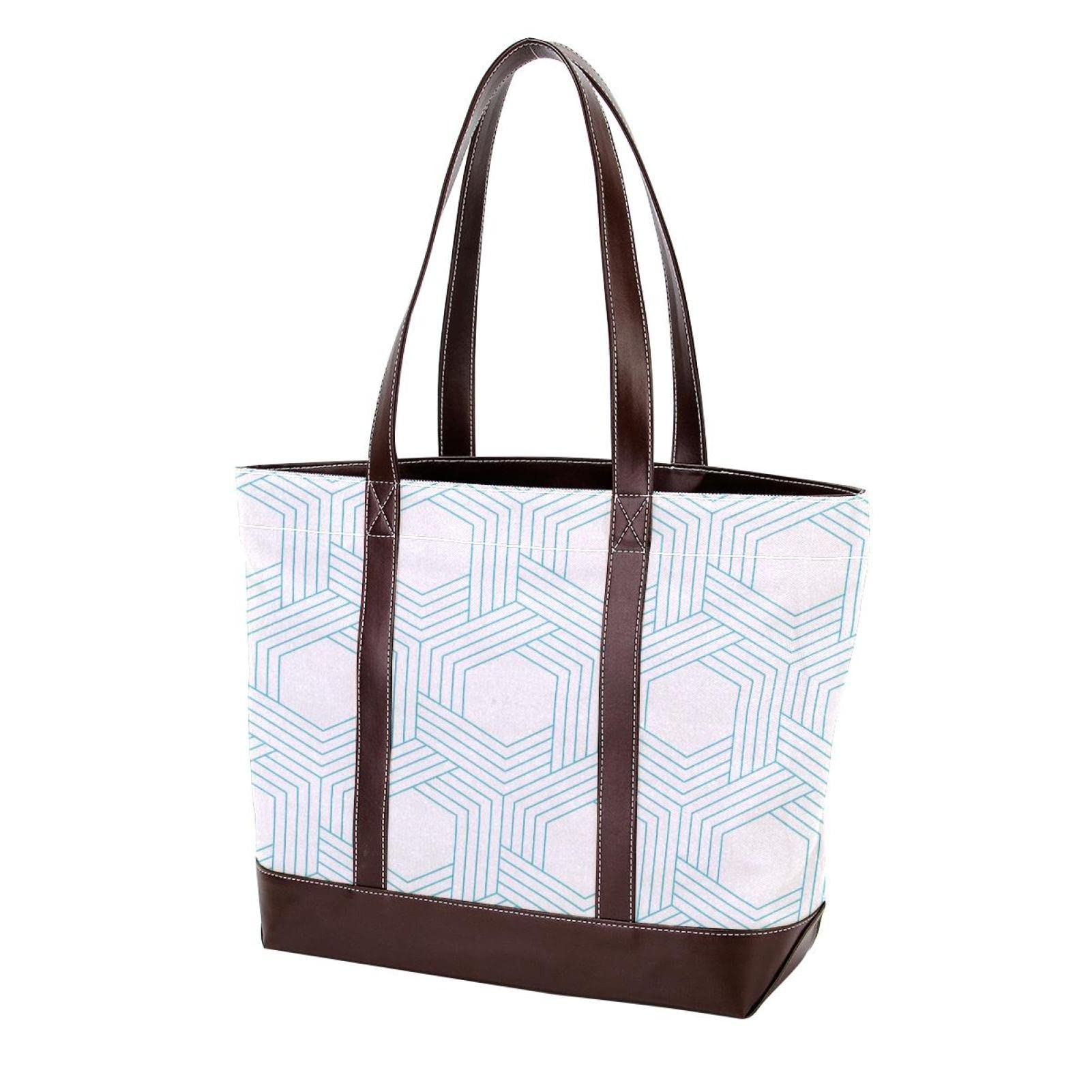 Stylish Thai Floral Print Large Tote Bag for Women - Genuine Leather & Canvas Shoulder Bag with Top Handle - Perfect for Work, Travel & Beach (Hobo Satchel Purse)