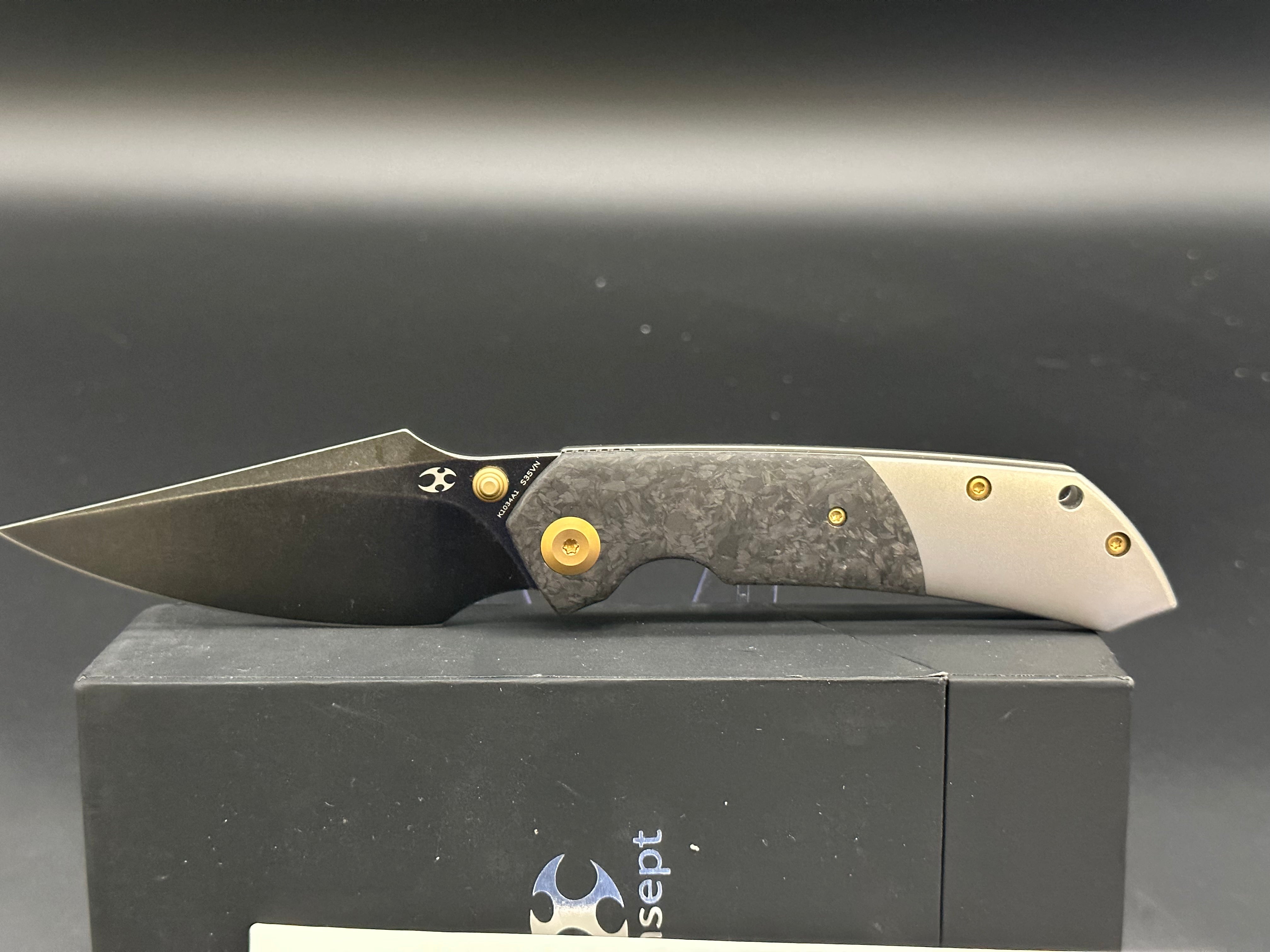 KANSEPT FENRIR Folding Knife - Shredded Carbon Fiber & Titanium Handle - EDC Pocket Knife for Outdoor Camping, Hiking & Everyday Carry