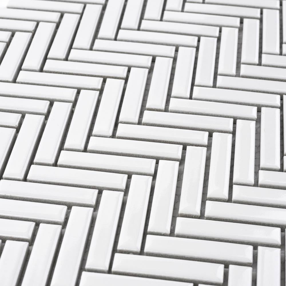 Bright White Herringbone Porcelain Mosaic Tile - Perfect for Kitchen Backsplash, Bathroom Walls & Flooring
