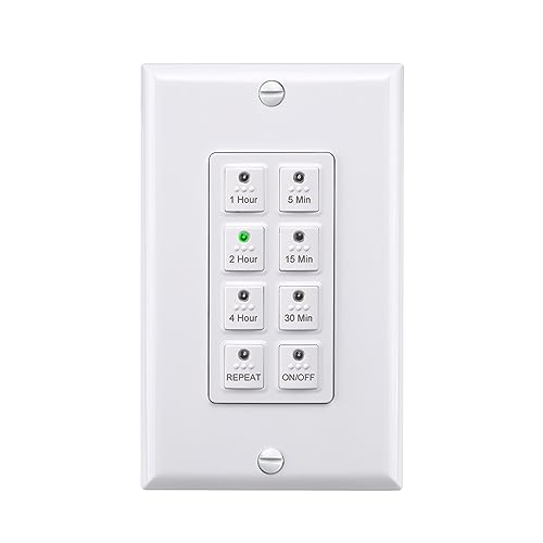 BN-LINK Digital In-Wall Timer Switch with Push Button - 5/15/30/60 Min & 2/4 Hour Countdown - Bathroom Fan & Light Timer - Neutral Wire Required - Includes Free White Wall Plate - Perfect for Home Automation & Energy Saving