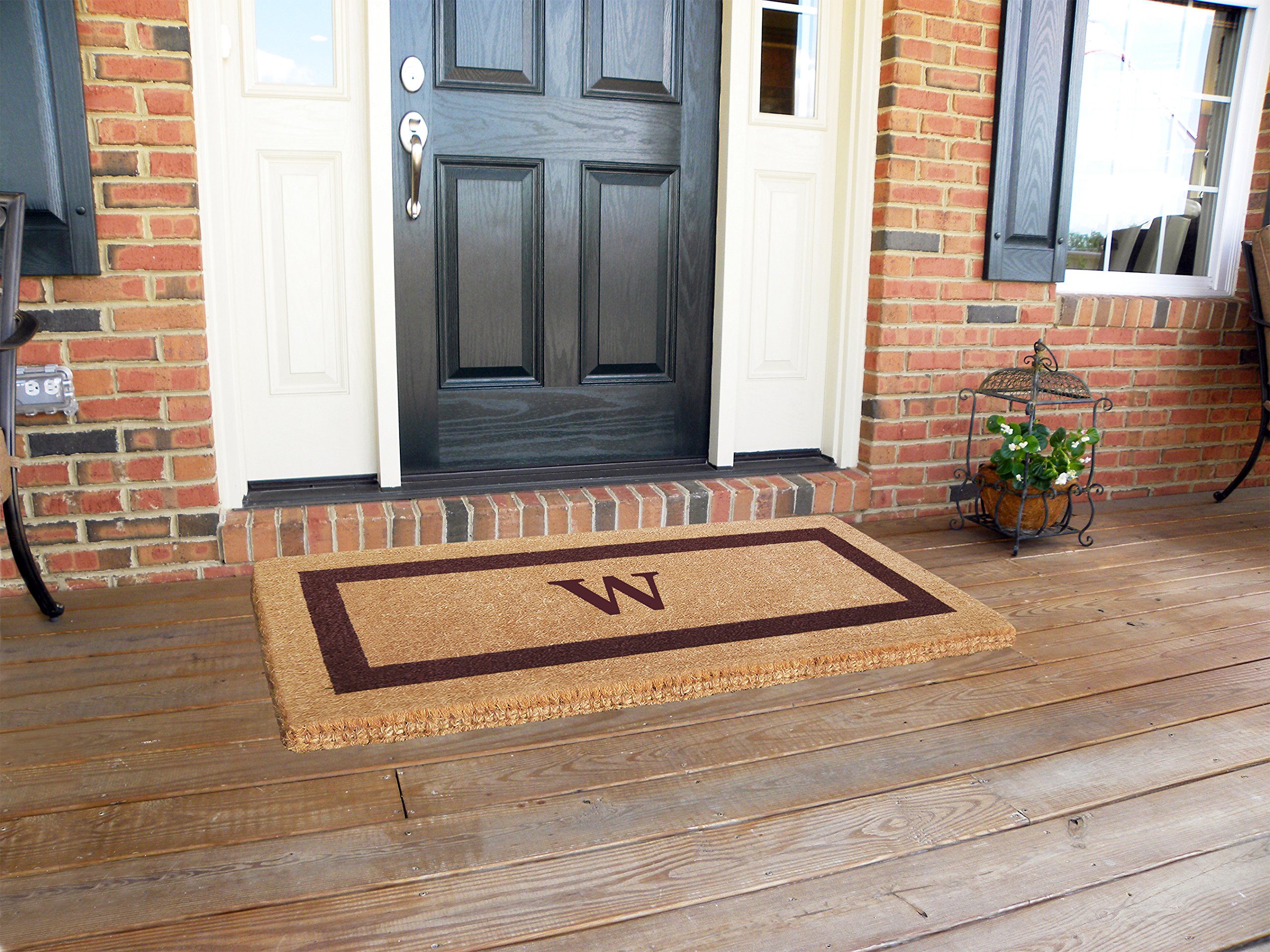 Premium Heavy Duty Coir Doormat - Personalized Monogram W, Single Picture Frame Design, Natural Coconut Fiber Welcome Mat, Durable Handcrafted Outdoor Rug, Eco-Friendly Brown 24