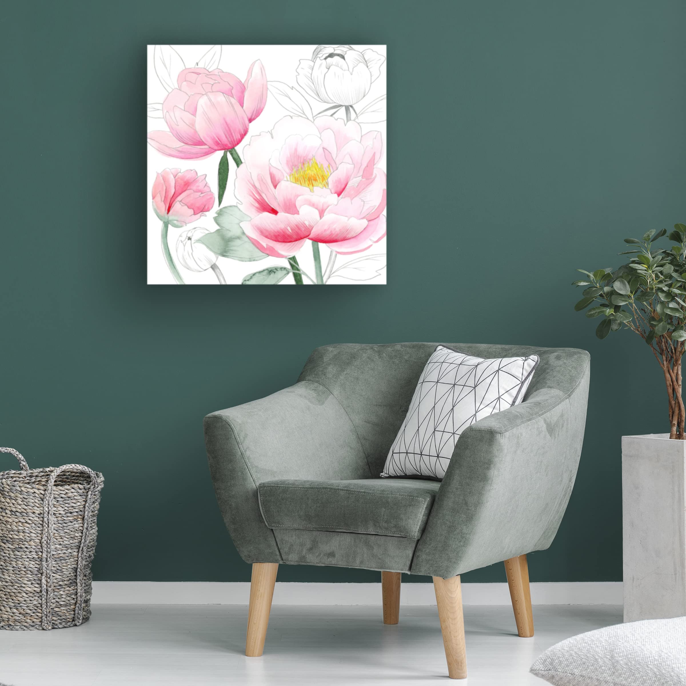 Grace Popp 'May Peonies I' Floral Canvas Wall Art Print - Handmade Home Decor for Living Room, Bedroom & Office - Perfect Gift for Housewarming & Mother's Day