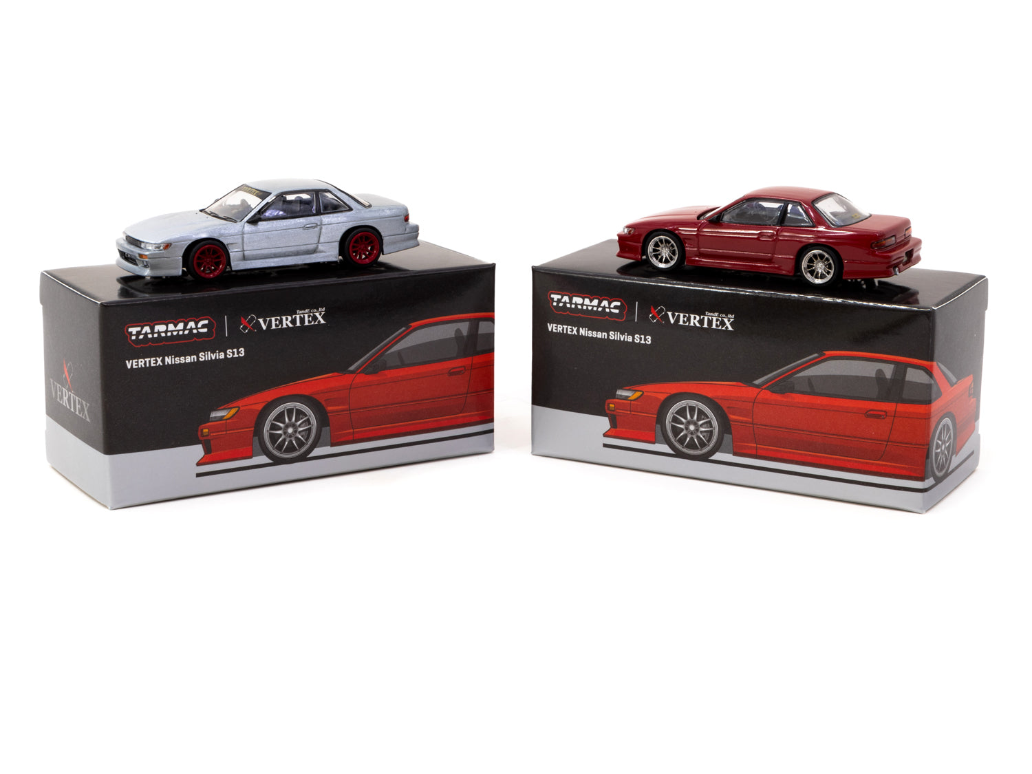 Tarmac Works VERTEX Nissan Silvia S13 Red Metallic 1:64 Scale Diecast Model Car - Collectible Toy for Car Enthusiasts & Display for Home/Office Decor