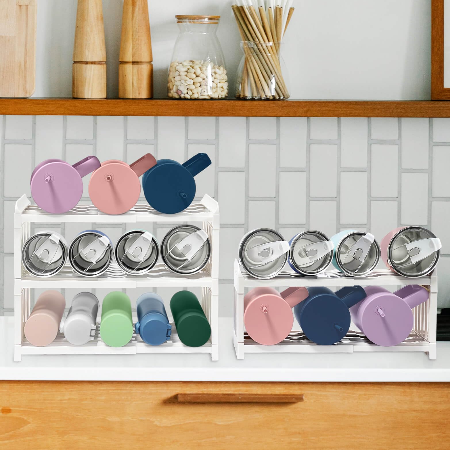 3-Tier Extendable Water Bottle Holder - Space Saving Kitchen Organizer for Tumbler, Mug & Cup Storage | Perfect for Pantry, Cupboard & Countertop Organization