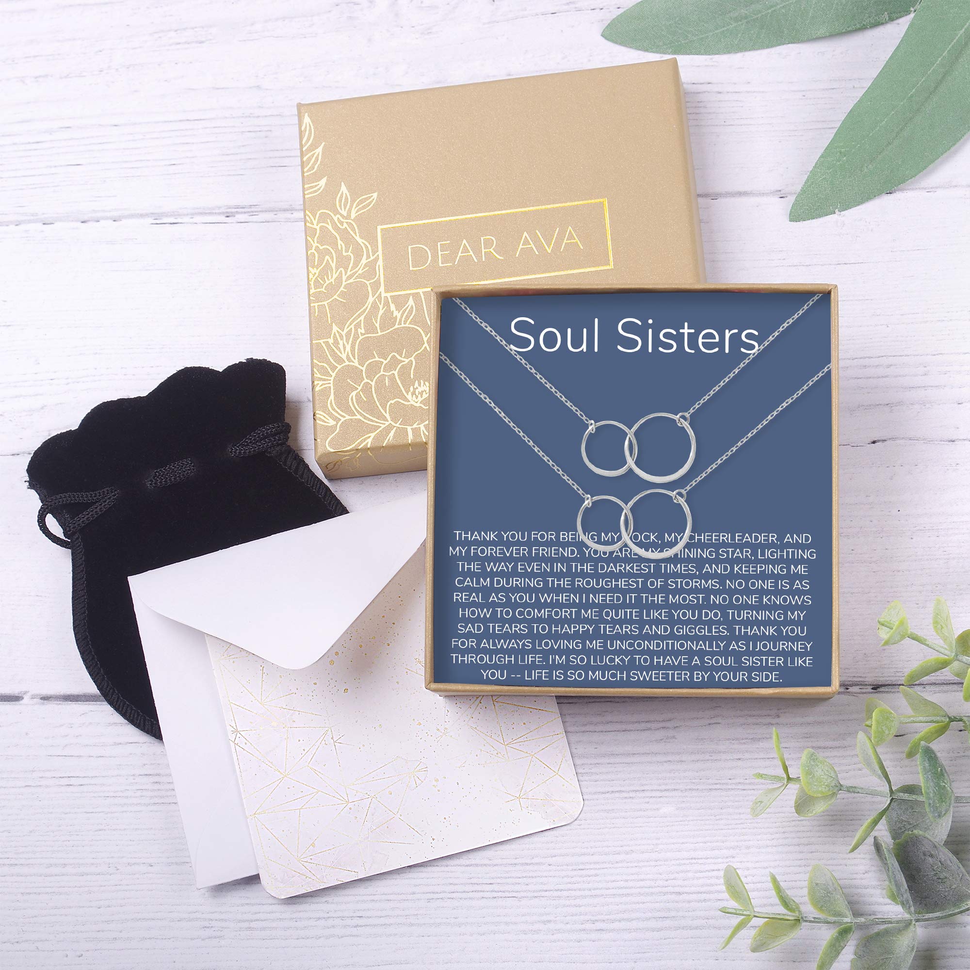 Soul Sisters Necklace - Best Friend Jewelry Gift for Long Distance, Birthday, Christmas & Holidays | Heartfelt Friendship Necklace with Card | Meaningful Gifts for Sisters, BFFs & Loved Ones | Perfect for Anniversaries, Graduation & Special Occasions