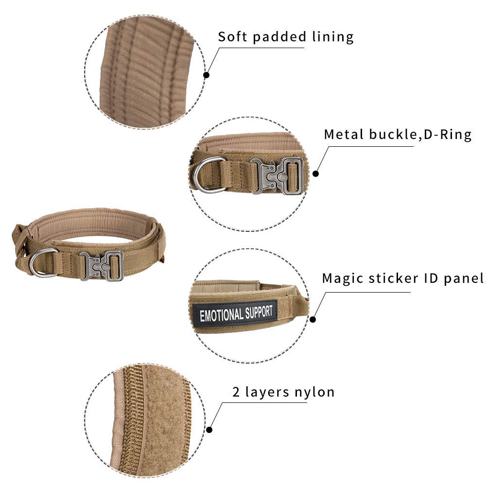 Medium Tactical Dog Collar - Adjustable Small Tactical Dog Harness with Bungee Leash & Handle for Outdoor Hiking, Training & Daily Walks