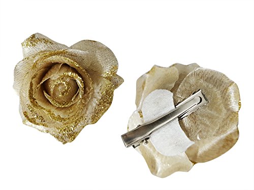 Golden Fabric Rose Hair Clip for Women - Elegant Floral Hair Accessory Brooch (Set of 2) - Perfect for Weddings, Parties & Everyday Wear