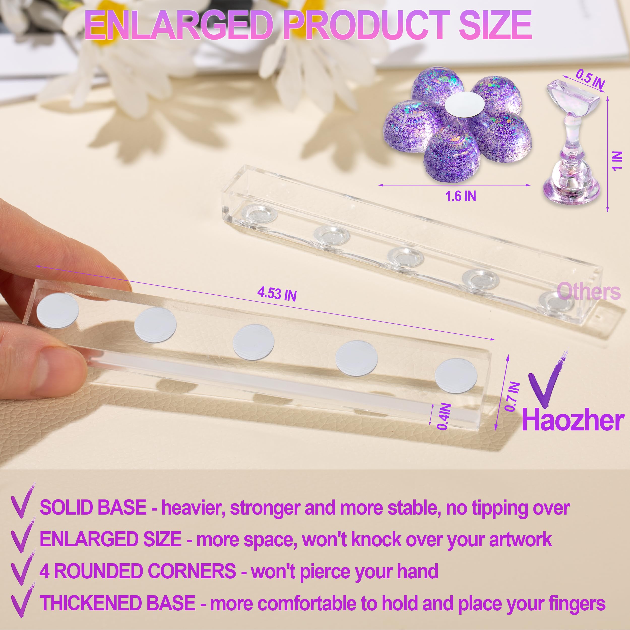2 Pack Acrylic Nail Stand for Press On Nails - Fake Nail Holder for Painting & Nail Art Design - Upgrade Solid Nail Display Stand with Magnet & Glue Tips - Perfect for Nail Practice, Salon Display & DIY Manicure at Home