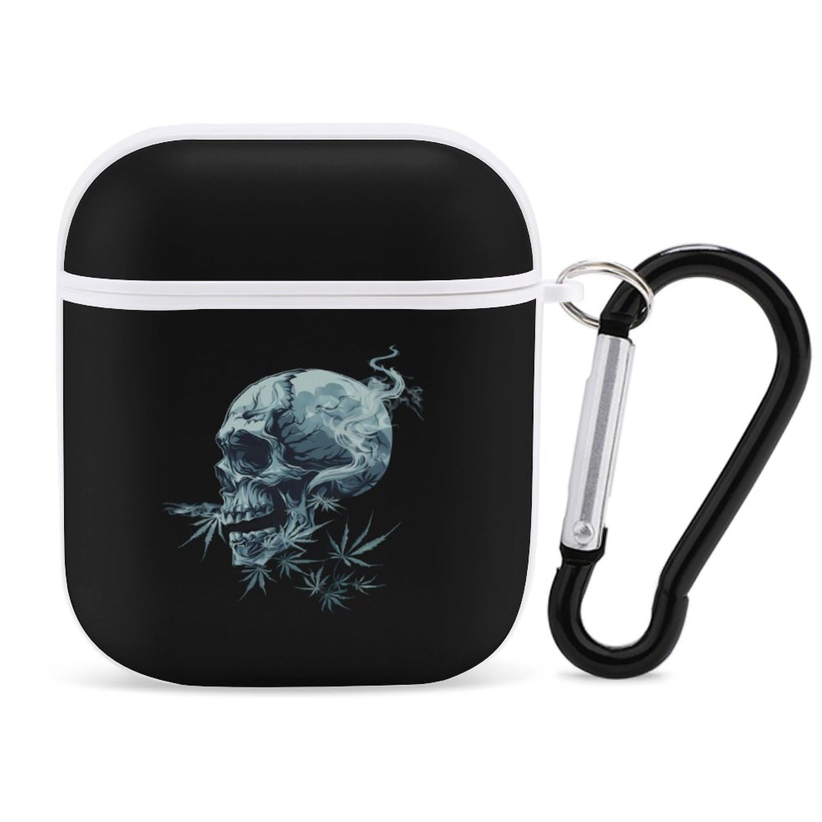 Skull Weed Smoking Bluetooth Headphone Case - Protective Cover for AirPods 1 & 2 - Portable Earphone Storage for Travel, Gym & Outdoor Activities