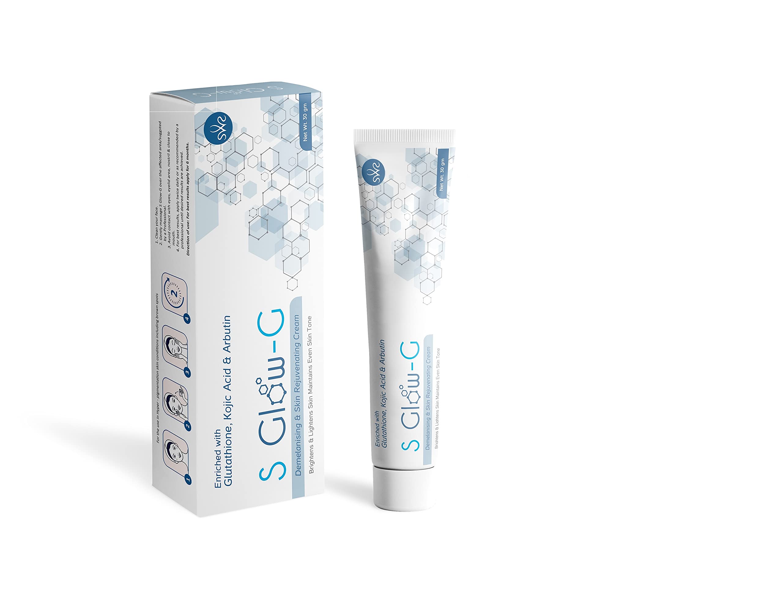 SWR S Glow-G Cream - Brightening Face Cream with Glutathione, Kojic Acid & Arbutin for Even Skin Tone | Dark Spot Corrector & Anti-Aging Moisturizer with Vitamin E & Mulberry Extract | Perfect for Daily Skincare Routine & Nighttime Use