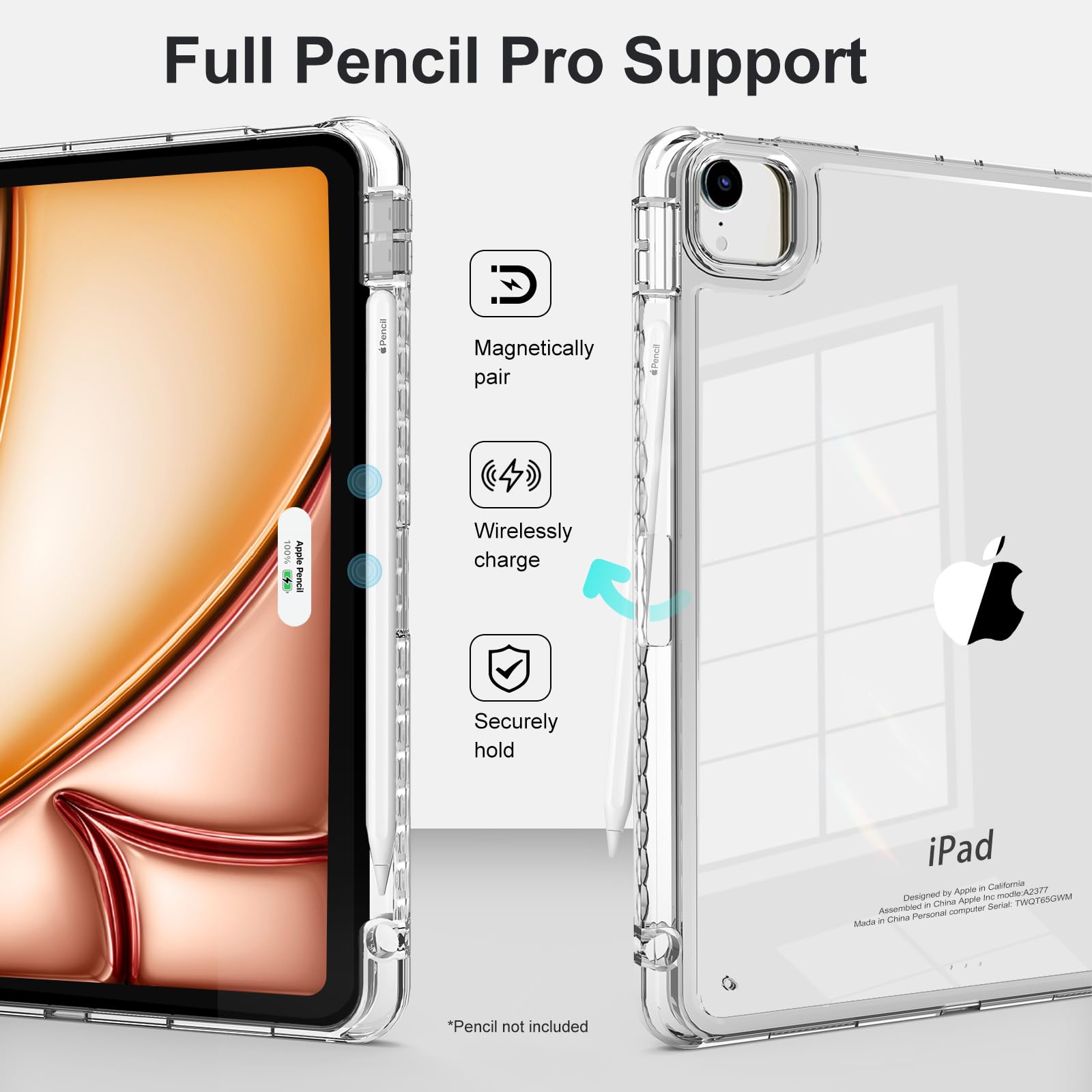 Premium iPad Air 13-inch M2/M3 (2024/2025) & iPad Pro 12.9 Case (6th Gen 2022) - Clear Trifold Stand Cover with Pencil Holder | Slim Protective Shell in Transparent Creamy White | Perfect for Work, Travel & Home Use