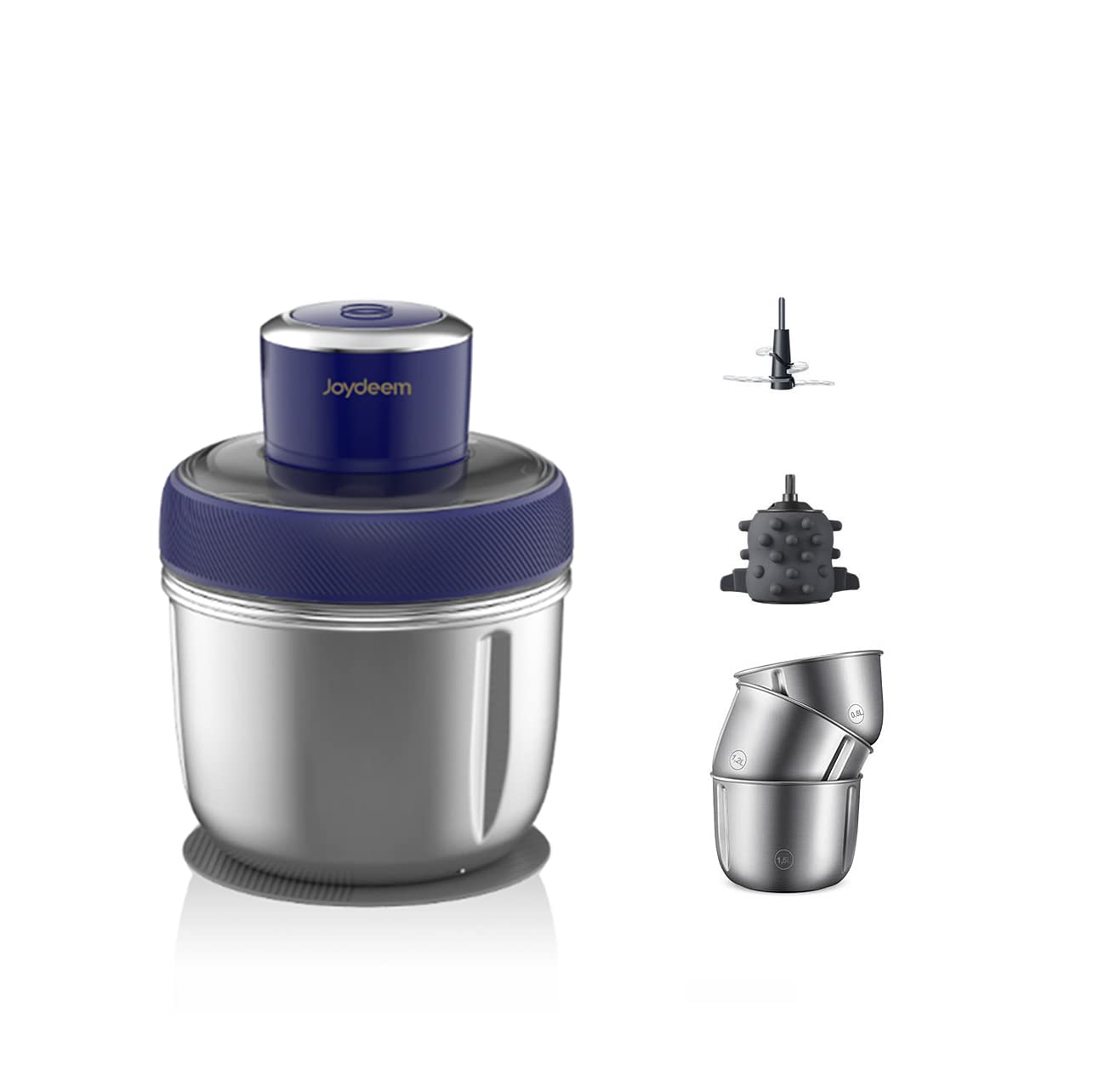 Joydeem JD-376B 3-in-1 Electric Food Processor & Meat Grinder with Garlic Peeler - 500W Powerful Motor, 3 Stainless Steel Bowls - Perfect for Chopping Vegetables, Fruits & Making Dough - Ideal for Home Kitchen & Meal Prep (Blue)