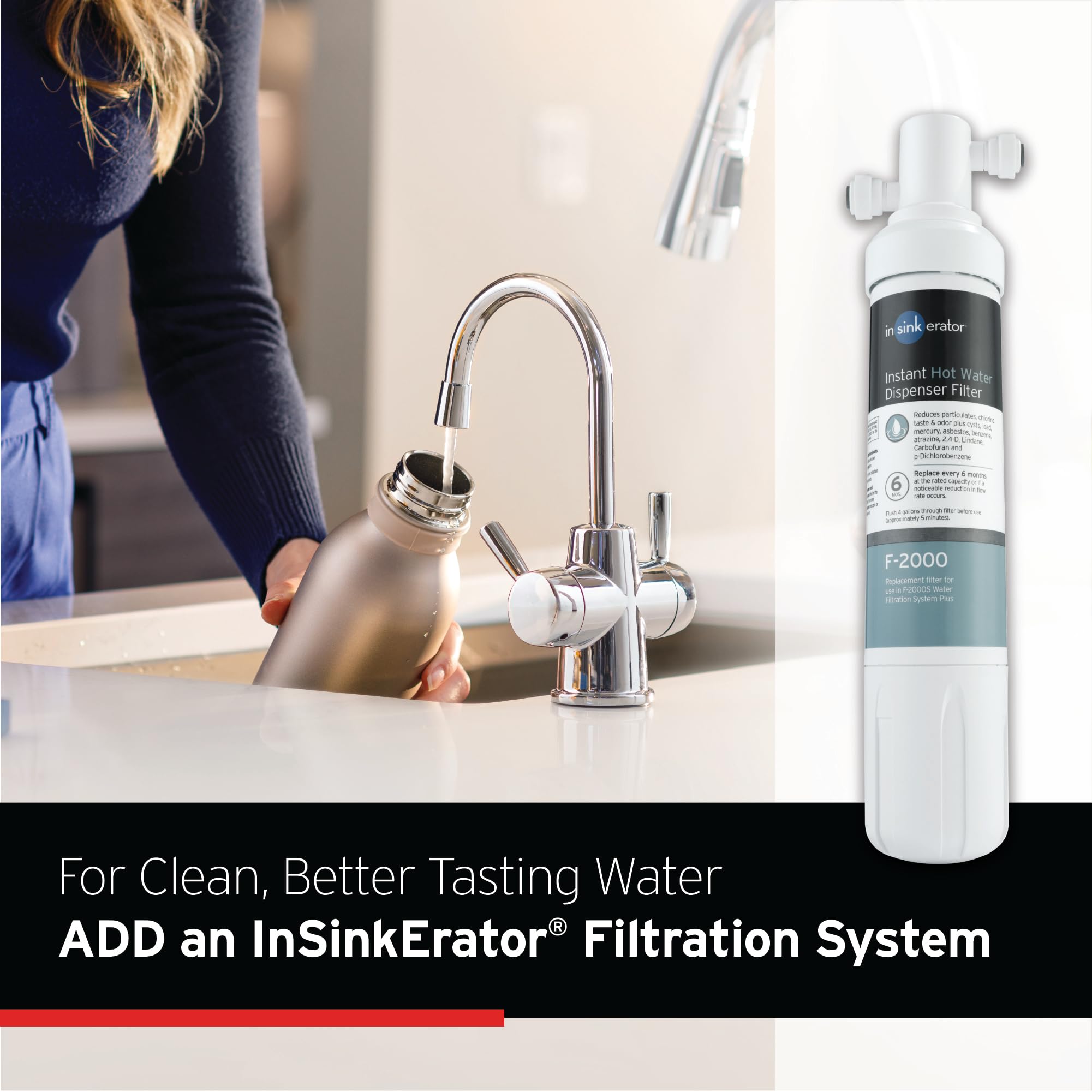 InSinkErator HC250MBLK-SS HOT250 System - 2/3 Gallon Stainless Steel Instant Hot & Cold Water Dispenser with Matte Black 2-Handle Faucet | Under Sink Filter-Compatible | Perfect for Kitchen, Office & Home Use
