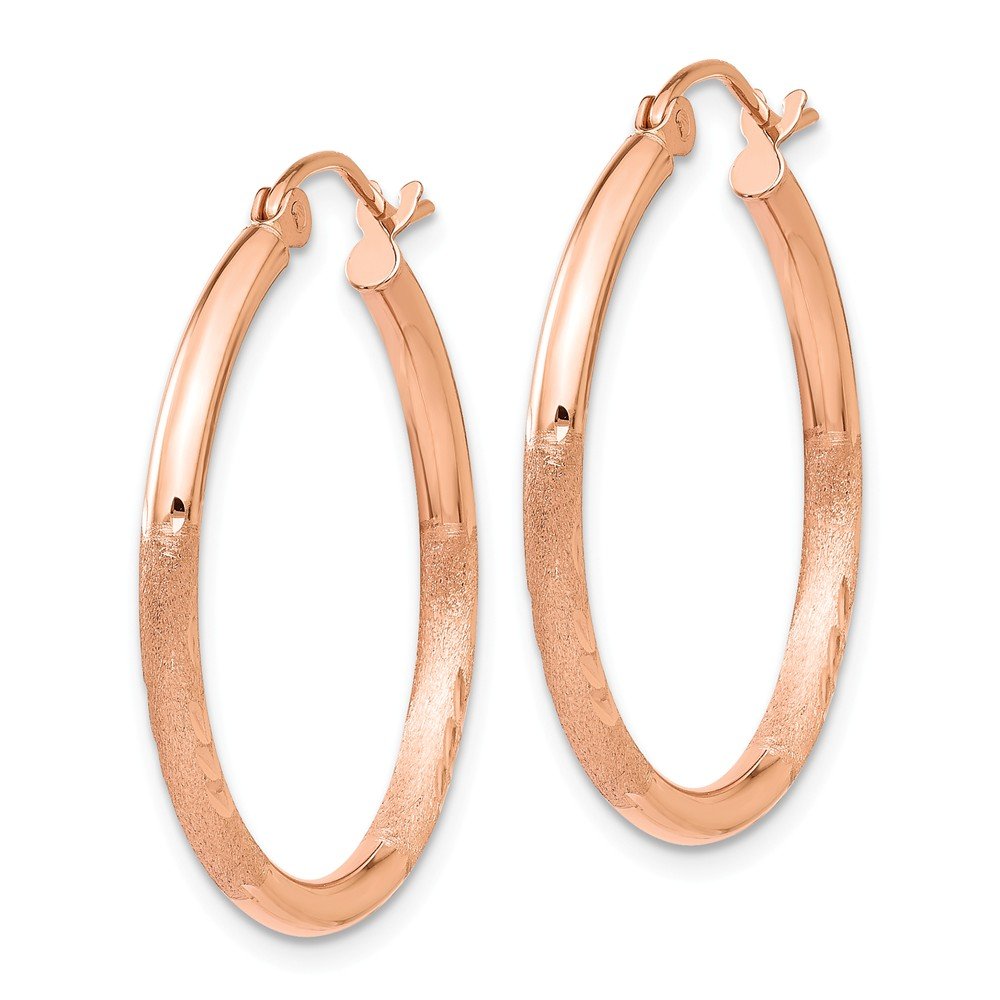 14K Rose Gold Lightweight Satin Diamond Cut Hoop Earrings for Women - Elegant Everyday Jewelry for Work, Date Night & Special Occasions | Jewelry By Lux