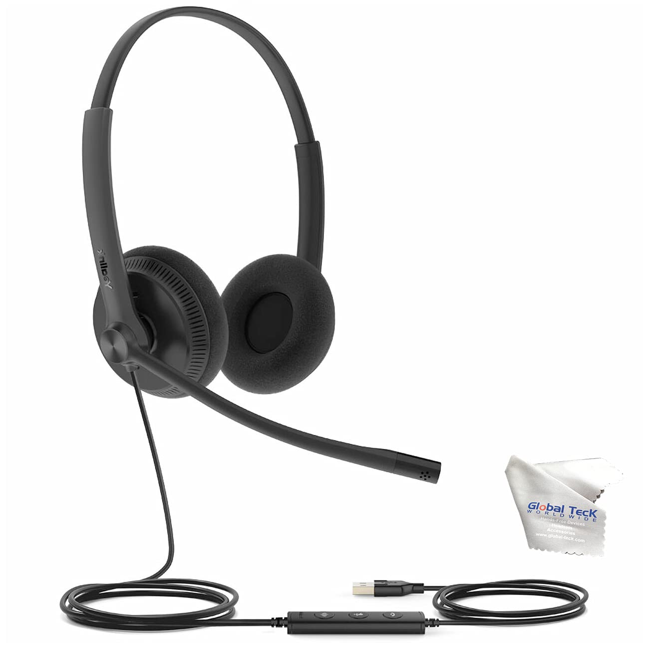 Yealink UH34 Duo Teams Certified Lite Wired Headset (USB-C) for PC, Mac & Deskphones - Compatible with Microsoft Teams, Zoom, RingCentral, 8x8, Vonage - Includes Microfiber Cleaning Cloth - Perfect for Remote Work, Online Meetings & Call Centers