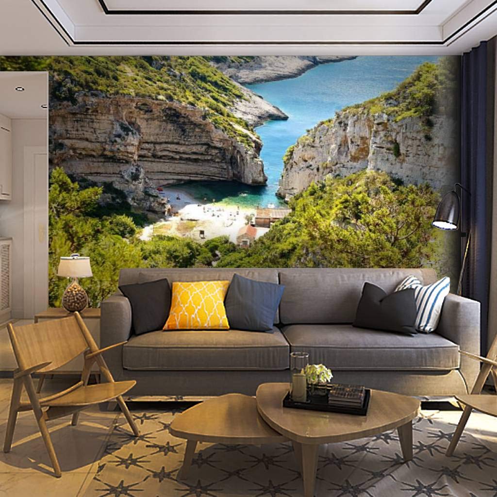 Self-Adhesive Removable Peel & Stick Wallpaper Mural - Stiniva Bay, Island Vis Croatia Scenic Wall Decal for Living Room, Bedroom, Home Decor | Easy DIY Wall Art & Craft Sticker for Home Improvement