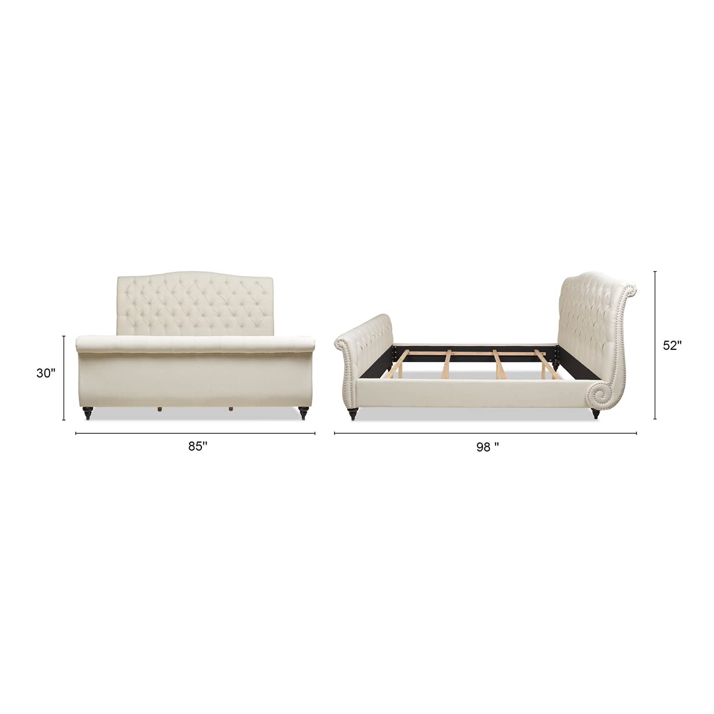 Jennifer Taylor Home Nautilus King Bed Frame with Headboard & Footboard - Light Beige Linen Fabric - King Size (US Standard) - Modern Coastal Bedroom Furniture for Master Suite & Guest Room