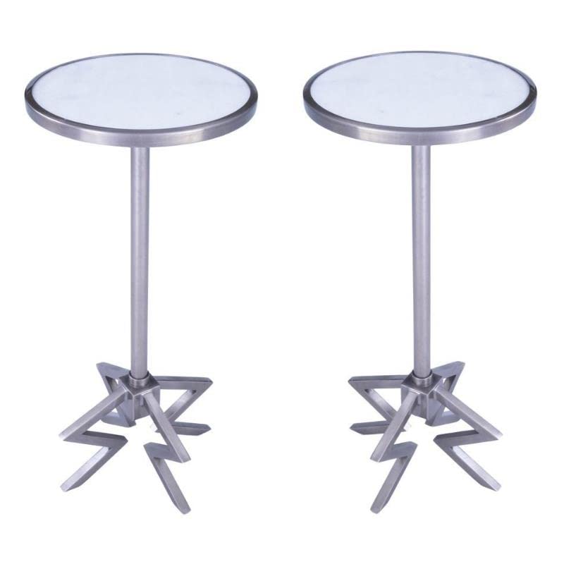 Silver Metal & Marble End Table Set of 2 - Modern Side Table for Living Room, Bedroom, or Office - Sturdy Home Decor Accent Table