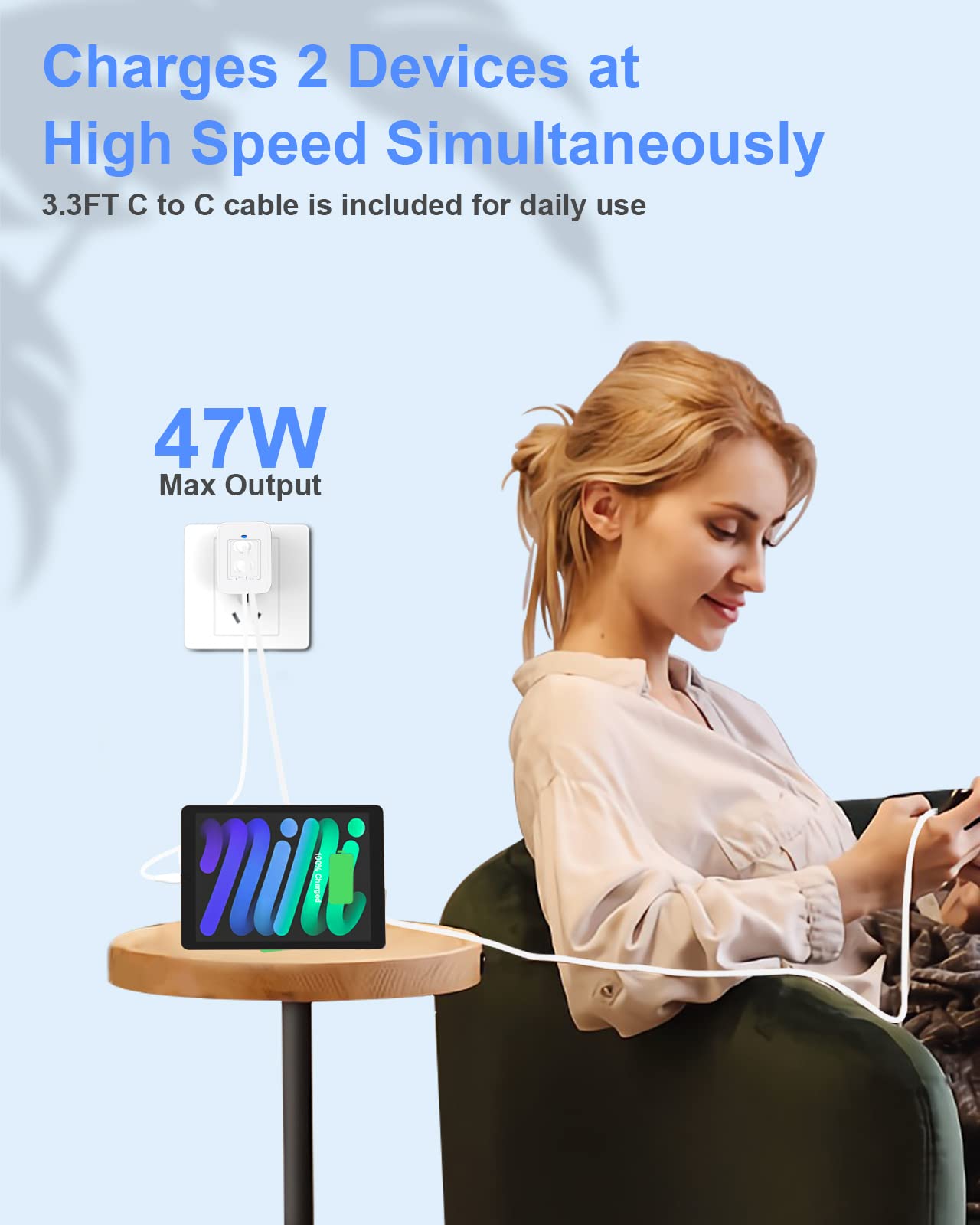 NANAMI 45W USB C Fast Charger - Foldable Wall Charger for iPhone 16/15/14/13 Pro Max, iPad, MacBook, Galaxy S24/S23/S22 Ultra/S21/S20 FE, Pixel - Portable Travel Phone Charger | Perfect for Home, Office & Travel Use