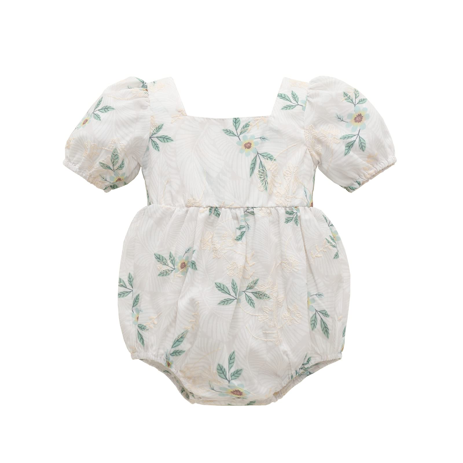 Tsnbre Newborn Baby Girl Romper - Daisy Print Short Sleeve Bodysuit Jumpsuit for Summer | Soft & Breathable Infant Outfit for Playtime, Photos & Special Occasions