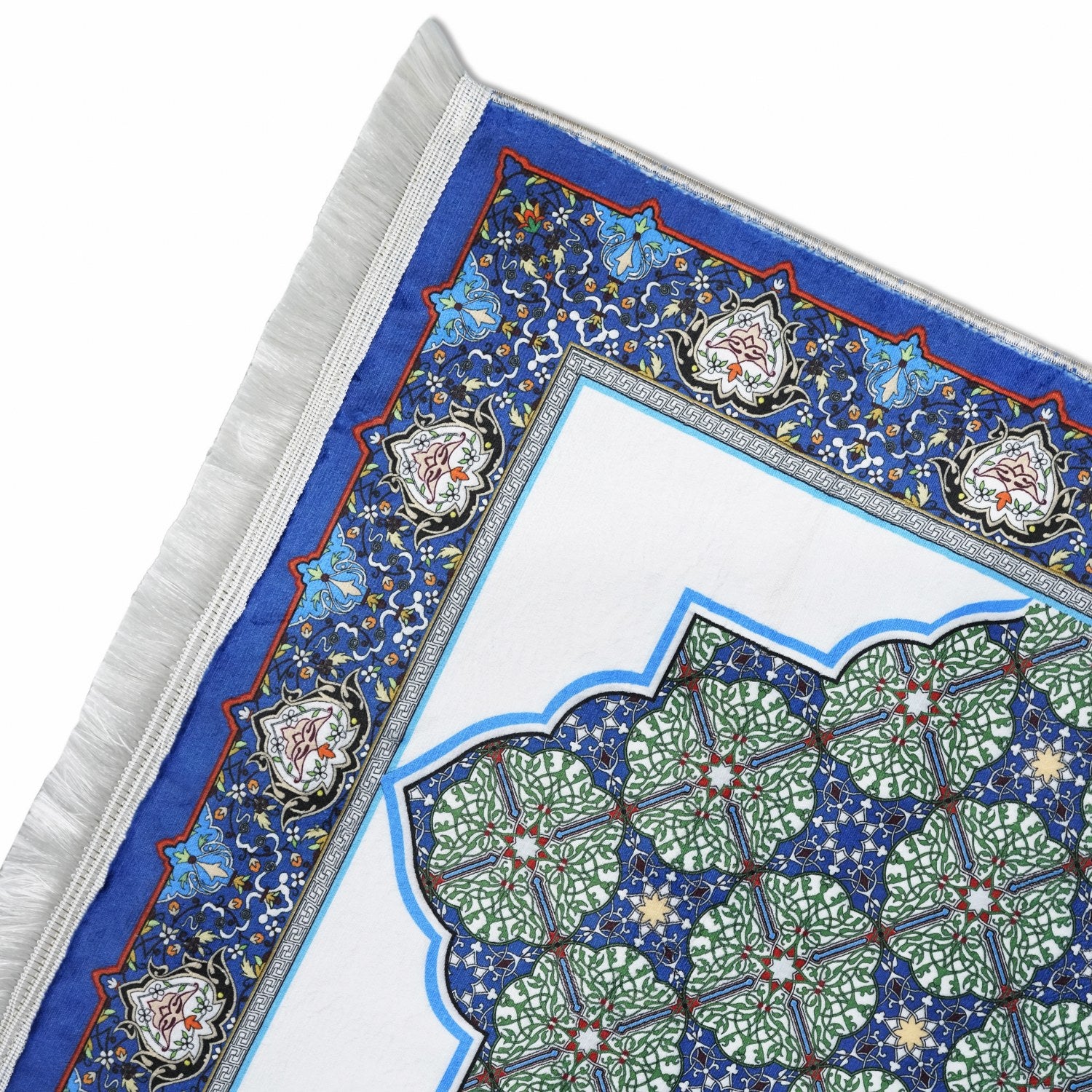 Premium Islamic Prayer Rug - Blue & Green Tile Design for Home, Mosque & Travel - Soft & Durable Muslim Prayer Mat for Daily Salah
