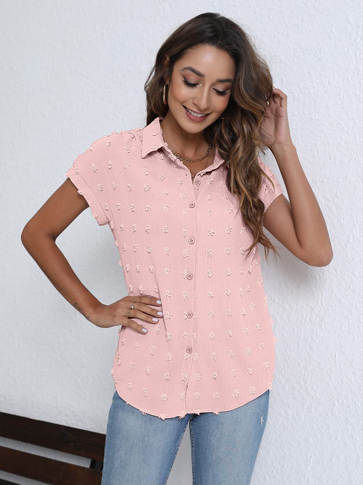 BOTHENIAL Women's White Button Down Shirt - Chiffon Blouse for Work & Casual Wear | Summer Short Sleeve Tops for Office, Date Night & Outdoor Events