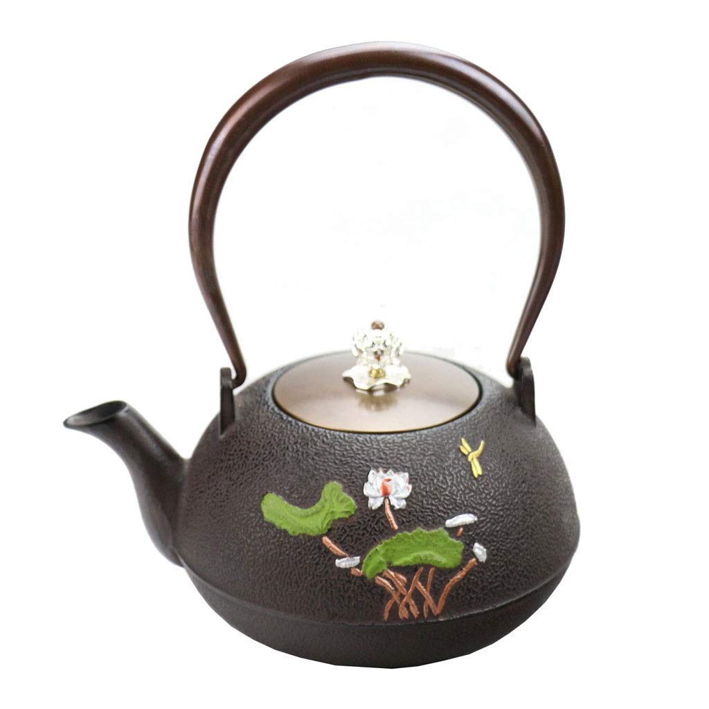 JHSHENGSHI Ceramic Teapot 1.2L - Handmade Cast Iron Style Tea Kettle with Green Leaf Lotus Pattern, Uncoated Oxidized Inner Wall - Perfect for Japanese Tea Ceremony, Afternoon Tea, and Home Decoration