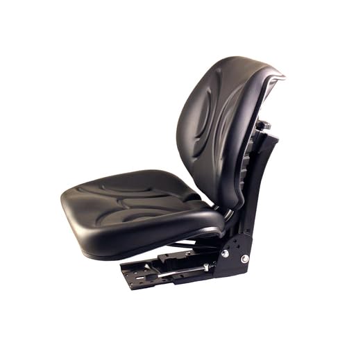 Black Low Back Vinyl Seat with Mechanical Suspension - Universal Fit for Kubota, Massey Ferguson, Ford, John Deere, Long, David Brown, New Holland, Zetor, Mahindra & Belarus Tractors - Perfect for Farming, Landscaping & Agricultural Equipment