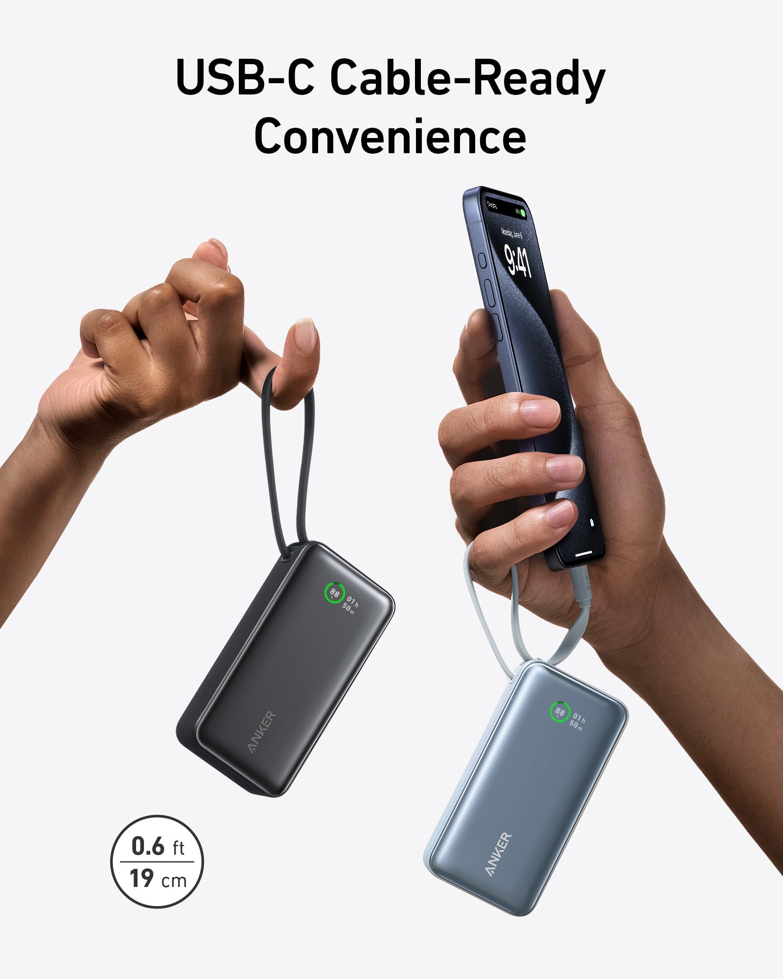 Anker Nano 10,000mAh Power Bank with Built-In USB-C Cable - 30W PD Fast Charging Portable Charger for iPhone 16/15, Galaxy S24/S23, iPad, AirPods - Compact External Battery Pack for Travel, Camping & Emergency Charging