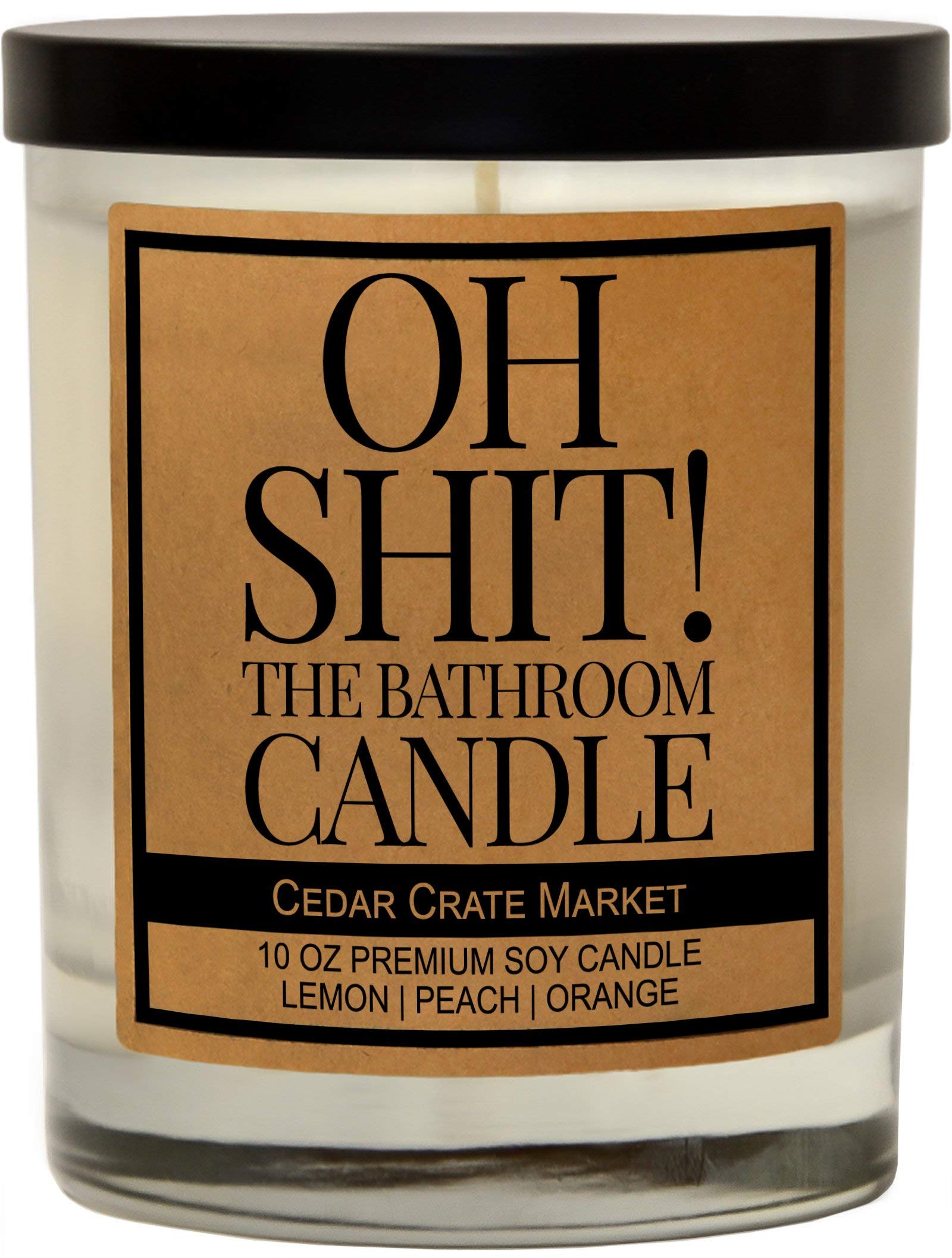 Oh Shit! The Bathroom Candle - Funny Soy Candle Gift for Women & Best Friends, Lemon Peach Orange Scented, Perfect Birthday Gift for Relaxation & Humor in Bathroom or Home Decor