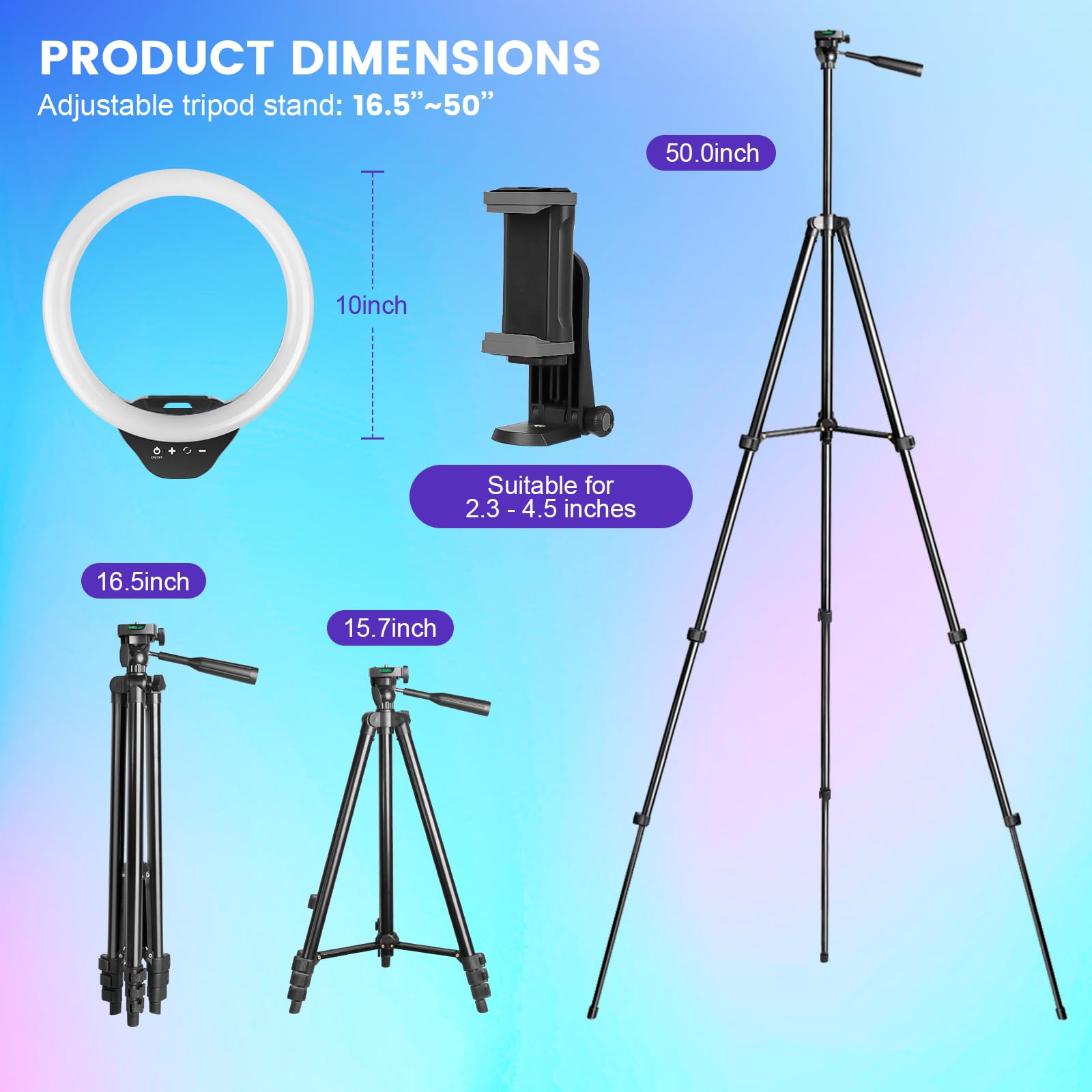 Sensyne 10'' RGB LED Ring Light with 50'' Adjustable Tripod Stand & Phone Holder - Perfect for Live Streaming, Makeup Tutorials, YouTube Videos, TikTok Content Creation - Compatible with iPhone, Android & All Smartphones - Ideal for Home Studio, Beauty Room & Social Media Influencers
